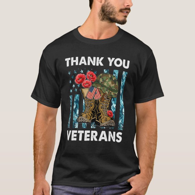 Tack Veterans Combat Boots Veteran Day Amerika T Shirt (Framsida)