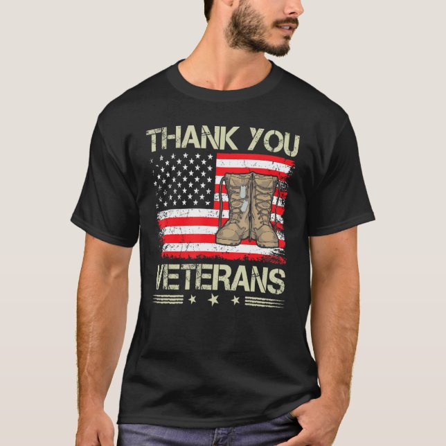 Tack Veterans Combat Boots Veteran Day Amerika T Shirt (Framsida)