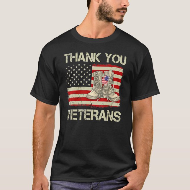 Tack Veterans Combat Boots Veteran Day Amerika T Shirt (Framsida)
