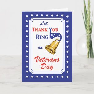 Tack Veterans Day Bell, Red, White, Blue Star Kort