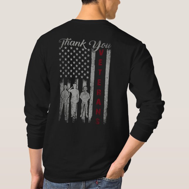 Tack Veterans Proud Patriotic USA flagga T Shirt (Baksida)