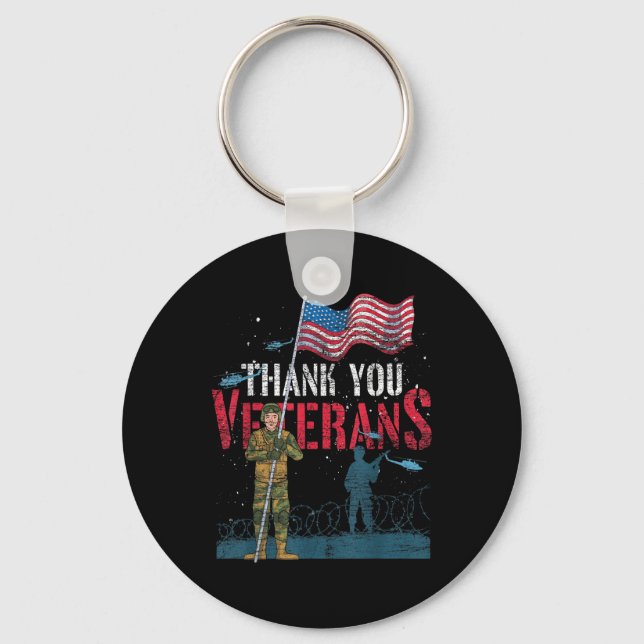 Tack Veterans Us Flagga Patriotic Soldier Memor Nyckelring (Framsida)