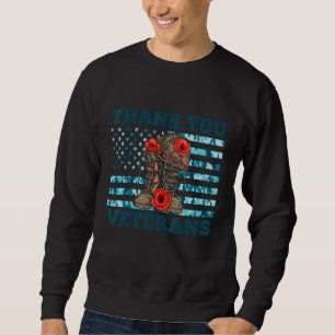 Tack Veterans Usa Combat Boots Poppy Flower V Lång Ärmad Tröja