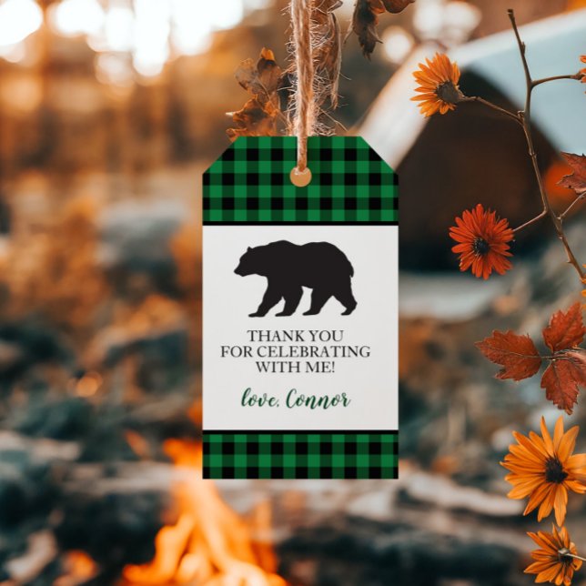 Tack Vild En Svart Björn Grön Buffel Plaid Presentetikett (Skapare uppladdad)