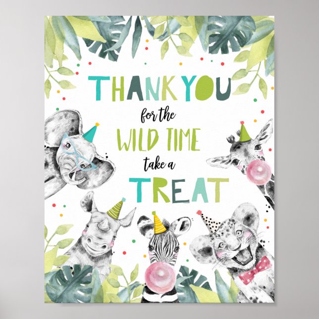 Tack Vild Time Treat Safari Boy Birthday Sign Poster (Framsidan)