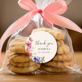 Tack Vilda Blommor Akvarell Bröllopsfestival Runt Klistermärke