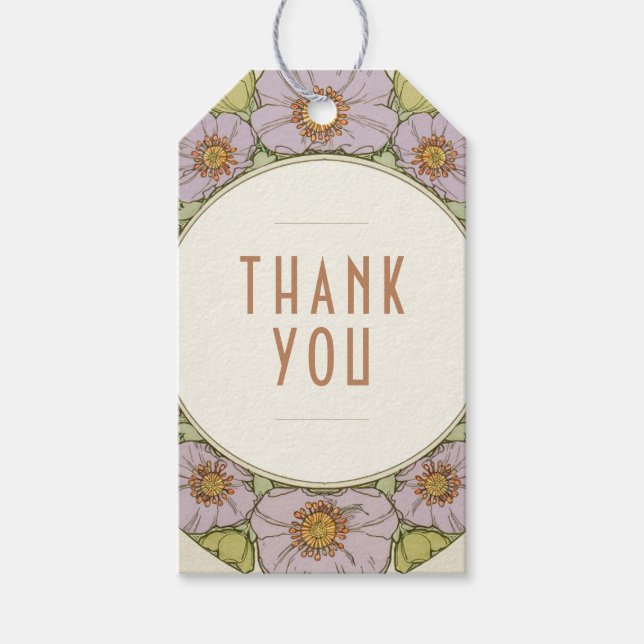 Tack Vintage Art nouveau Mucha Gift-Märkre Presentetikett (Framsidan)