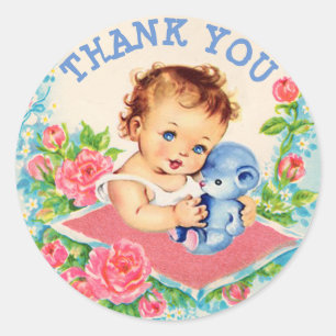 Tack Vintage Baby Shower Stickers Runt Klistermärke