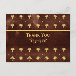 Tack Vintage Leather Brown och Guld Damask Vykort