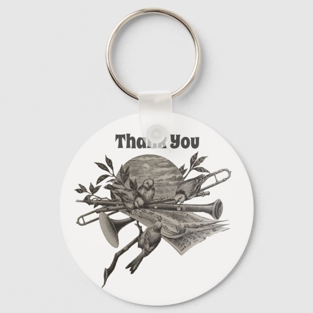 Tack Vintage Music med fågelavkänning Nyckelring (Framsida)