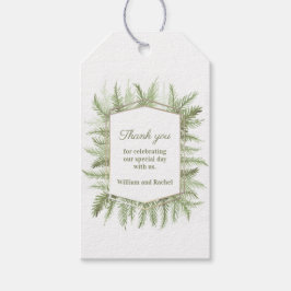 Tack vinter bröllop lövverk akvarell grön presentetikett