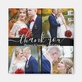 tack, vit handstil 4 bilder bröllop svart magnet