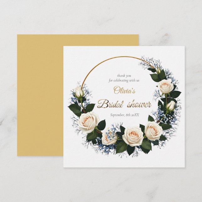 Tack Vita Rosor & Blå Babyspirell Kort (Fram/baksida)