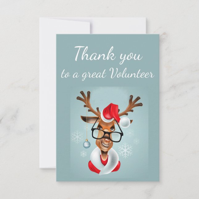 Tack Volunteer Roligt Reindeer Santa Tecknad (Framsida)