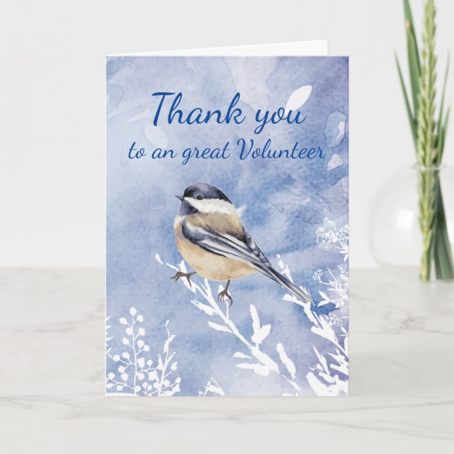 Tack Volunteer Watercolor Chickadee Quote Kort (Framsida)