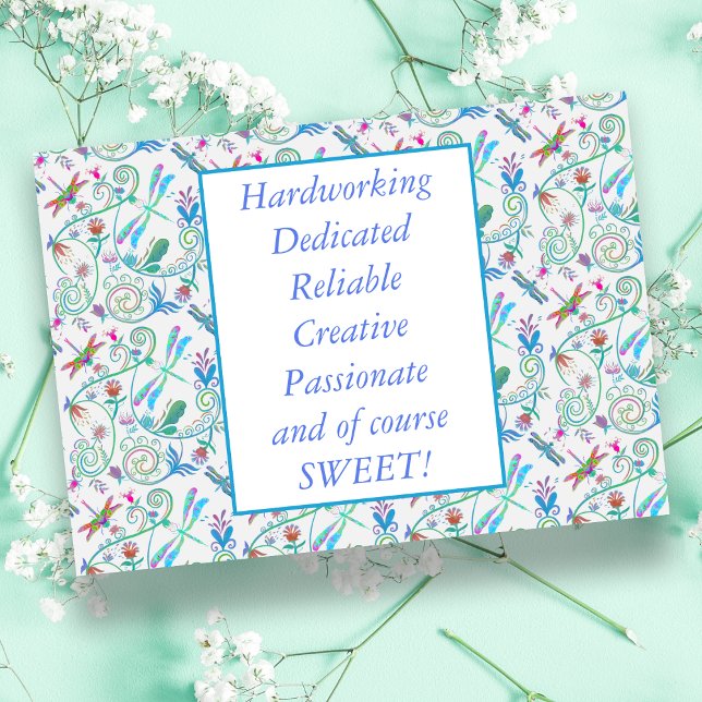 Tack Volunteer Whimsical Dragonflies Kort (Whimsical dragonflies express gratitude to a volunteer making a meaningful difference.)