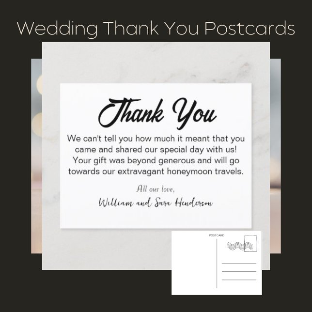 Tack-vykort för gäster i tack_Bröllop Vykort (Simple Wedding Ty Postcards)