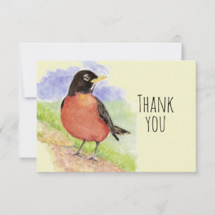 Tack Watercolor American Robin Bird Nature Kort