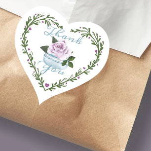 Tack Watercolor Blommigt Blue Macaron Bakery Hjärtformat Klistermärke