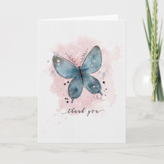 Tack Watercolor Blue Butterfly Kort (Framsida)