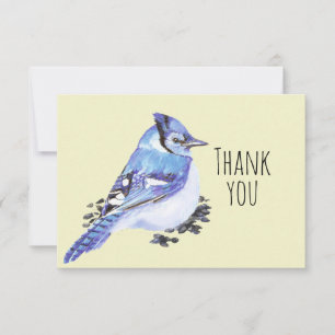 Tack Watercolor Blue Jay Bird Nature Art Kort