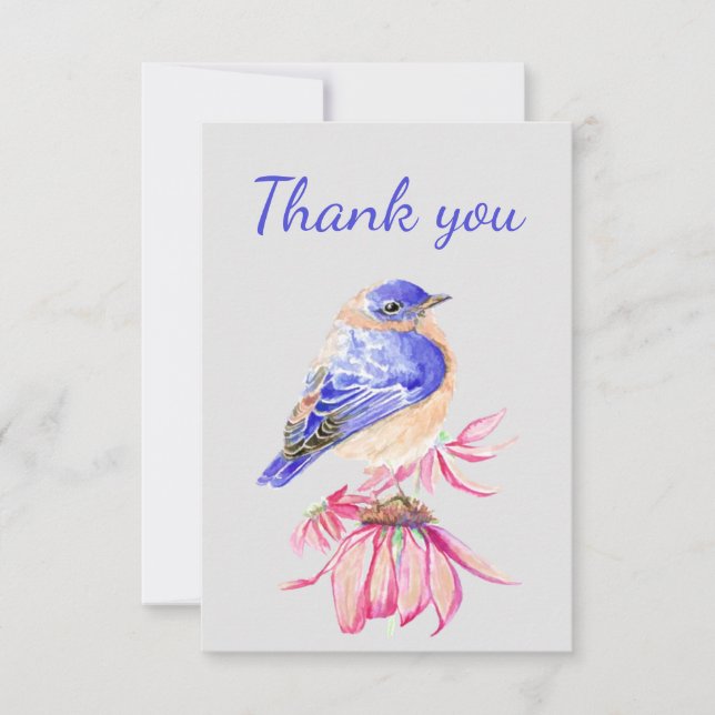 Tack Watercolor Bluebird Garden Bird Nature Kort (Framsida)