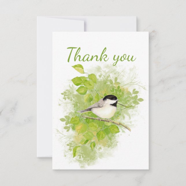 Tack Watercolor Chickadee Bird Blank Inside (Framsida)