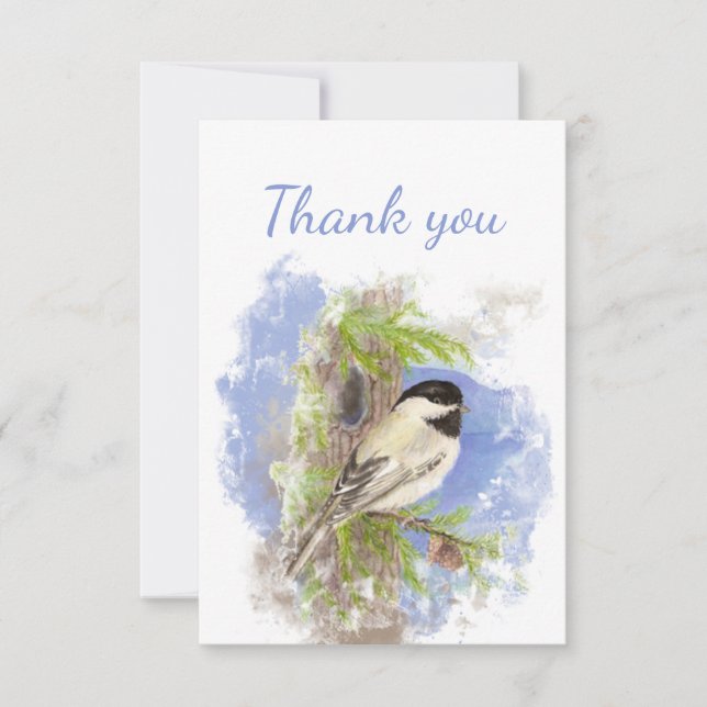 Tack Watercolor Chickadee Bird Wildlife Art (Framsida)