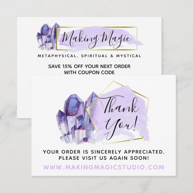 Tack Watercolor Crystals & Guld Boho Card Inbjudningar (Fram/baksida)