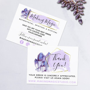Tack Watercolor Crystals & Guld Geometric Vykort