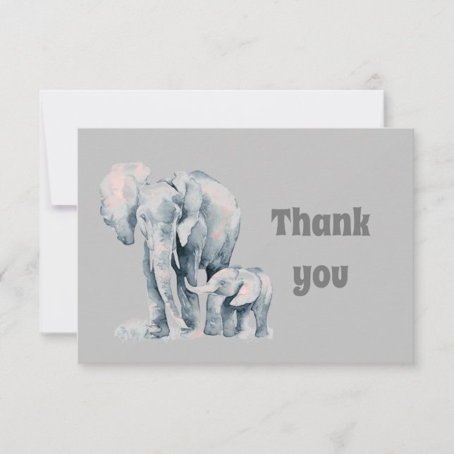 Tack Watercolor Elephant Family Kort (Framsida)
