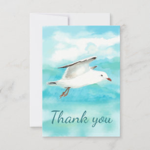 Tack Watercolor Fiskmås Gulls Bird Animal Kort
