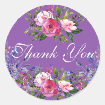 Tack Watercolor Flowers Lila Round Stickers