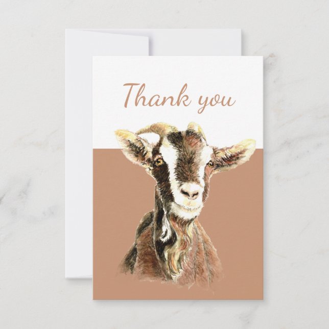 Tack Watercolor Goat Farm Animal Art Art Kort (Framsida)