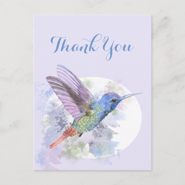 Tack, Watercolor Hummingbird Bird Vykort (Framsida)