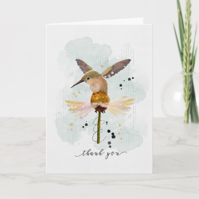 Tack Watercolor Hummingbird on Flower Kort (Framsida)
