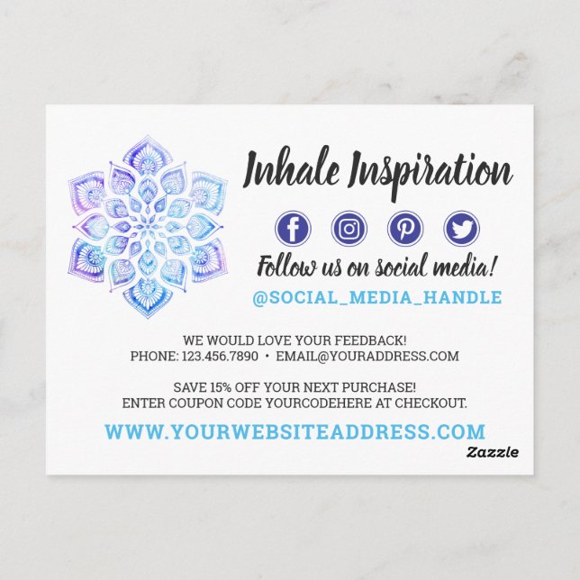 Tack Watercolor Mandala Metaphysical Yoga Vykort (Baksida)