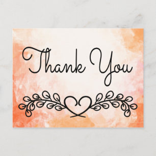 Tack Watercolor Orange Black Laurel Heart Vykort