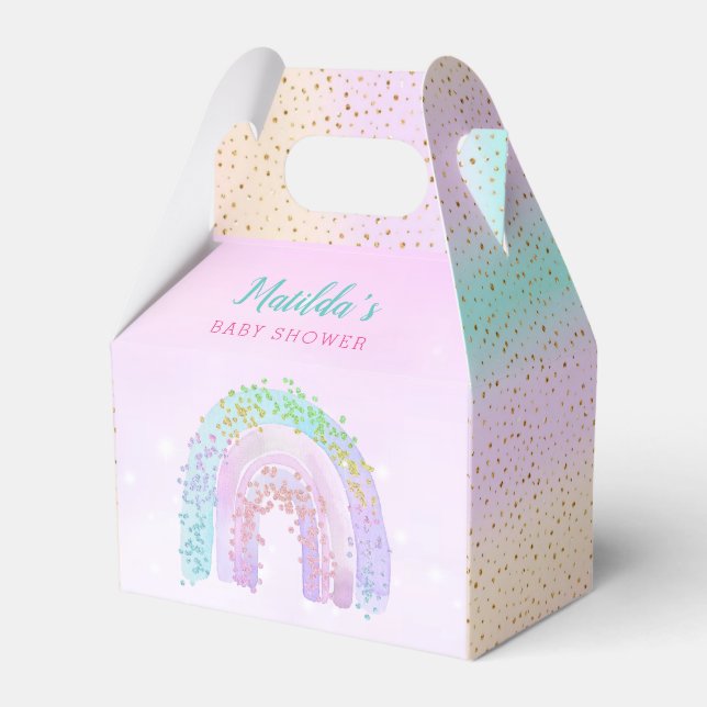 Tack Watercolor Rainbow Baby Shower Birthday Presentaskar (Framsidan Sidan)