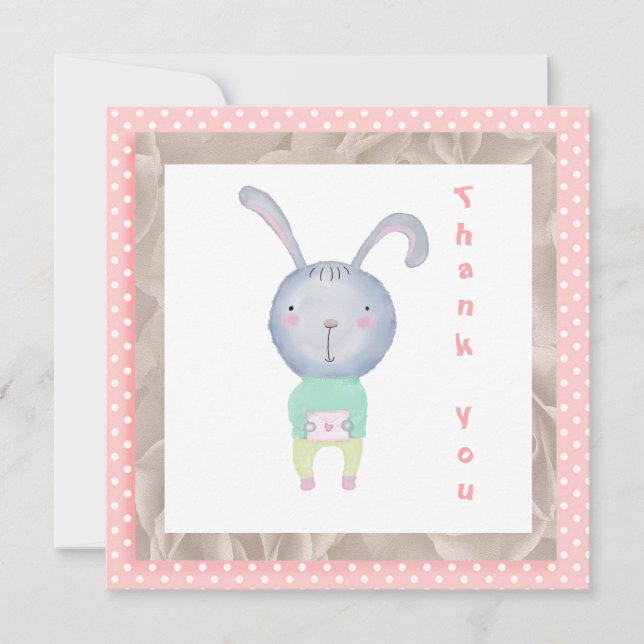 Tack Watercolor Rosa Polka Dot and Rabbit (Framsida)
