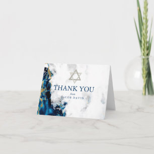 Tack Watercolor Sapphire Blue Pub Mitzvah Inbjudan