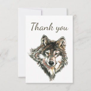 Tack Watercolor Varg Animal Wildlife Kort