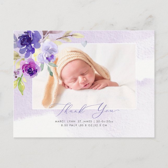 Tack Watercolor Violet Ro Vykort (Framsida)