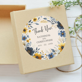 Tack Watercolor Wildblomme Elegant bröllop Runt Klistermärke