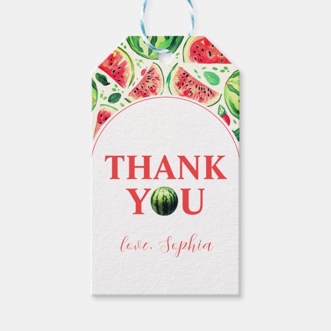 Tack Watermelon 1:a födelsedag Presentetikett (Framsidan)