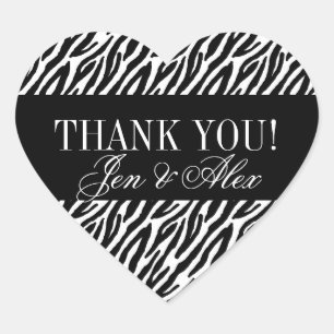 Tack Wedding Favor Labels Zebra Hjärtformat Klistermärke