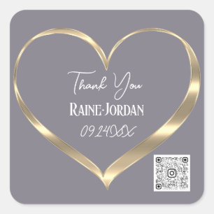 Tack Wedding Favor QR CODE Grått Guld Heart Fyrkantigt Klistermärke