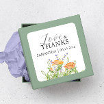 Tack Wedding Stickers Watercolor Wildblommor Fyrkantigt Klistermärke<br><div class="desc">De här vackra tacksägarna med bröllopsmärken har färg-blommor i orangens nyans och lavers lila med grönt. , En roligt och ett botaniskt val för hennes möhippa gynnar. Om du vill se mer blommigt- och bröllopsartiklar som detta besöker du www.zazzle.com/dotellabelle Unik vattenfärgskonst och design av Victoria Grigaliunas från Do Berätta A...</div>
