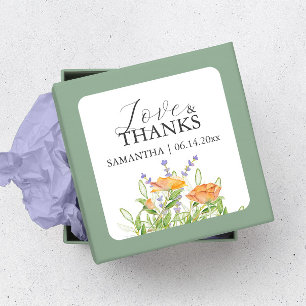 Tack Wedding Stickers Watercolor Wildblommor Fyrkantigt Klistermärke