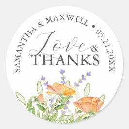 Tack Wedding Stickers Watercolor Wildblommor Runt Klistermärke